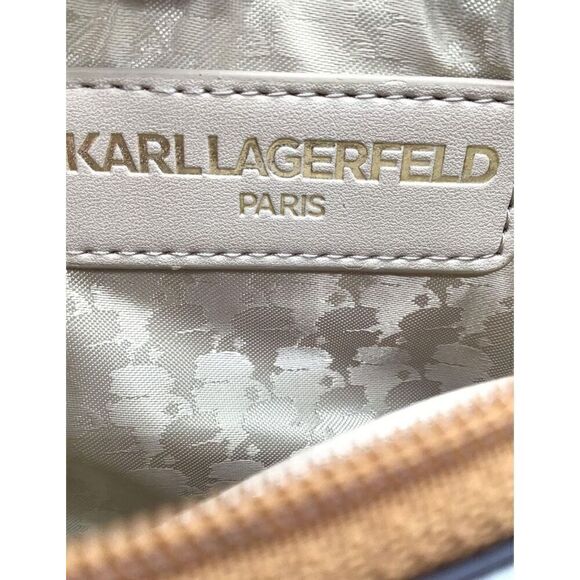 Karl Lagerfeld Paris Textured Faux Leather Wristlet Gold Tone Logo NIB - Picture 8 of 9
